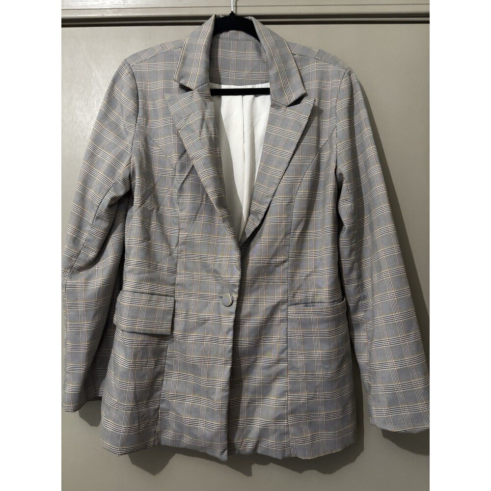 Women’s Plaid Business Gray Blazer Size Large Business Casual Jacket